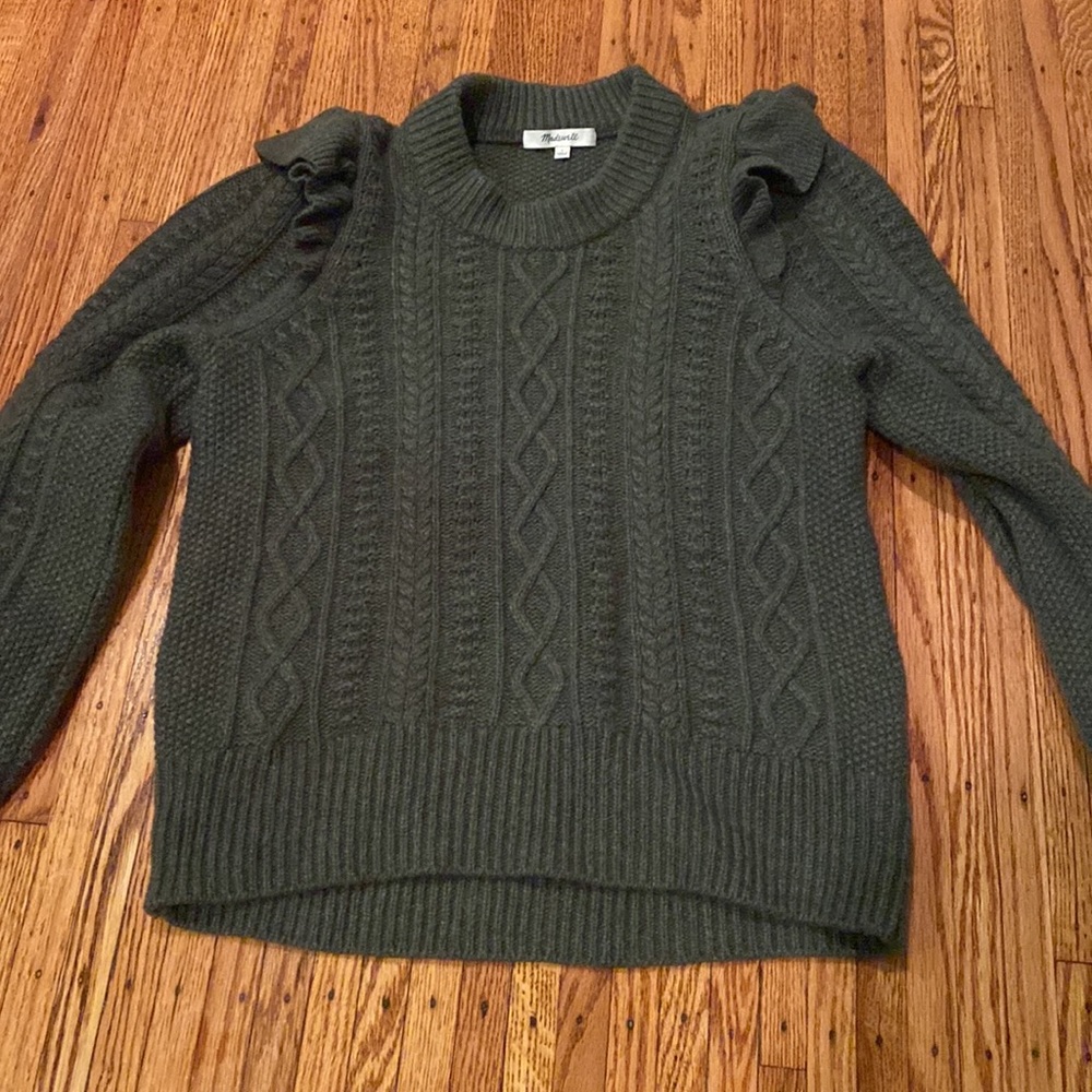 Madewell Dark Green Cable Knit Sweater